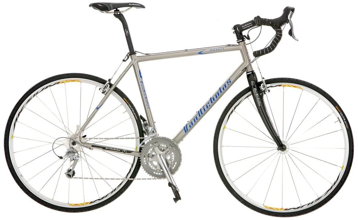 Titanium touring bike in profile