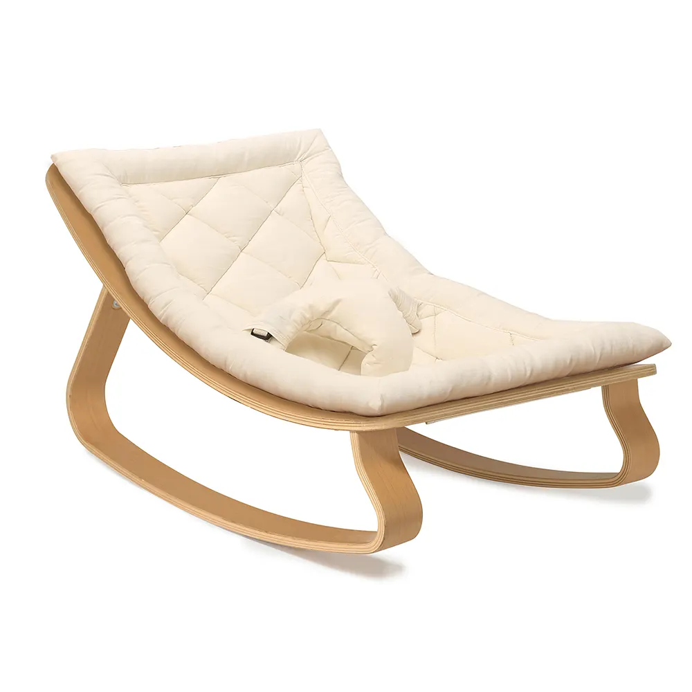 Levo baby bouncer in beech with an ecru cushion
